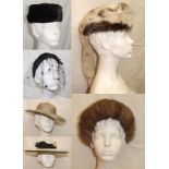 Vintage Hats incl. Right Impressions Cream Sisal Formal Hat, Eastex Taupe Rami Hat, Black Velvet 40s