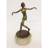 Art Deco Cold Painted Bronze Female Dancer Figurine on grey marble base, by or after Lorenzl,