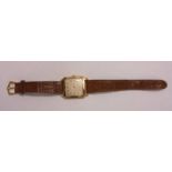 18ct Gold Patek Philipe Gents Wristwatch, square dial with baton markers, secondary seconds hand,