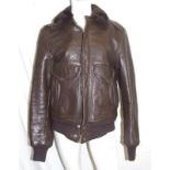 Mens Brown Leather Bomber Style Jacket labelled Air Force Flight Jacket A2, size 36