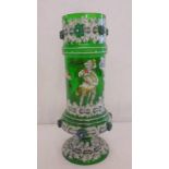 Large Bohemian Enamelled Green Glass Display Vase with domed foot, lower body with band of pruntes &