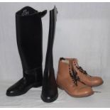 Pair Mens Rhinegold Olympic Black Leather Riding Boots Size 10/44 as new & Pair Light Tan Leather