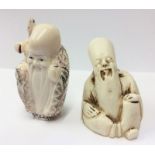 Shon Lai Carved Ivory Netsuke with decorated robes & Ivory Netsuke Seated Figure old man with long