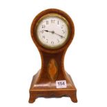 Edwardian Blonde Mahogany Balloon Mantel Clock with white enamelled dial, Arab numerals, blued