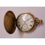 9ct Gold Full Hunter Cased Elgin Pocket Watch, enamelled dial, blued hands, secondary seconds