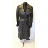 Mens Long Brown Trench Style Double Breasted Leather Coat with belt & Ladies Vintage Leather Biker