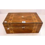Large Victorian Walnut Writing Box with bands of parquetry inlay & velvet lined writing surface with