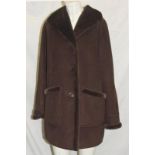 Ladies Brown Viyella Faux Suede & Fur Brown Long Jacket, size small, as new condition