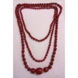 1930s/50s Graduated Coral Bead Necklace with barrel shaped beads, approx. 64" L