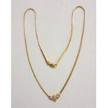 Ladies 18ct Gold Flat Link Necklace with lobster clasp set central pear shaped diamond supported