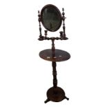 C19th Stained Beech Shaving Stand on disc base with 3 turned supports, on turned column with oval