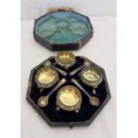 Set 4 George Angel Victorian Circular Salts, gilt lined, on tripod supports with Old English bead