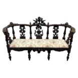 Edwards & Roberts C19th Carved Oak Continental Style Hall Seat on 8 turned & carved supports, deeply