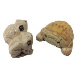Carved Ivory Netsuke Ball with 2 Frogs signed to base & Grotesque Toad (2)