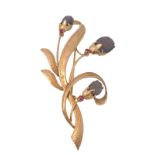 18ct Gold Brooch Set Rubies & Agate