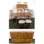 Ercol Harvest Gold 3 Door Sideboard over pair drawers, Oval Extending Dining Table with twin folding