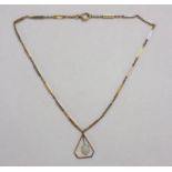 Pendant Necklace alternating white & yellow gold, rectangular bars with circular links set opal drop