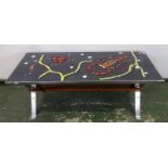 Chrome Table with tiled top forming underwater scene with lobsters, prawns, turtles swimming amongst