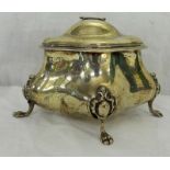 Unusual Quatrefoil Caddy circa 1905, on animal paw supports, cartouche shaped terminals, hinged lid,