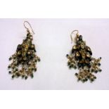 Pair Gold Coloured Metal Mounted Enamel Rock Crystal, Green Agate & Seed Pearl Fish Pattern