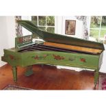 Mid C19th Waldberg Berlin Grand Piano with green & floral painted case on tapered faceted supports