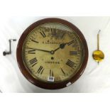 C19th Fusee Dial Clock with mahogany case, 12" painted dial marked 'R Leversuch Stanmore', gut