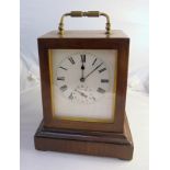 Early C20th Rosewood Cased Carriage Clock with 8-day alarm, VAP Brevette & Co Movement, white enamel