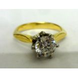 Ladies 18ct Yellow Gold Diamond Solitaire Ring approx. .95 carat, circa 1973, size O