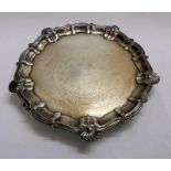 Chippendale Style Silver Salver with c-scroll & shell border on 3 lappet supports, maker SWS&Co.