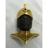 9ct Gold Charm Indian Male Figure wearing turban with ruby set centre, filigree & ornate