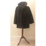 Ladies Vintage Short Black Faux Fur Coat by English Lady, button fastening size 14, approx. 38 long