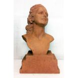 Large Pottery Bust Female with long hair, signed D. Chiparus with further signatures to rear, on