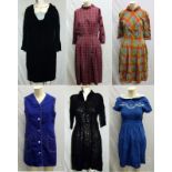 Vintage 50s/60s Dresses incl. Black Crepe with netted sleeves, Black Stretch Crepe with leaf