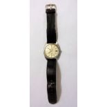 Gents Omega Constellation Stainless Steel Wristwatch with leather strap, textured silvered dial,