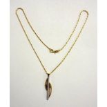 18ct Gold Charles Rennie Mackintosh Revival Necklace/Pendant with bar white gold set diamond points,