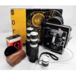 Bolex H8 Reflex Twin Lens Camera, remote shutter with additional lenses, in original fitted box