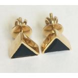 18ct. Gold Screw Back Onyx Set Triangular Earrings