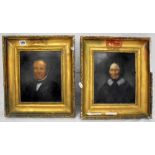 Pair Continental C19th Portraits Male & Female, inscriptions to reverse 'Portrait Georges Rodolphe