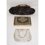 Ladies Cream/Gold Brocade Evening Bag with diamante detail, Black Velvet Evening Bag with gold