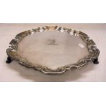 Chippendale Style Large Silver Salver on 3 hoof supports, engraved with crest of bird with 3 leaf