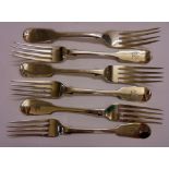 6 C19th Silver Fiddle Pattern Dining Forks, 3 by William Chawner, 2 by George Angel & 1 by BHDC (6)
