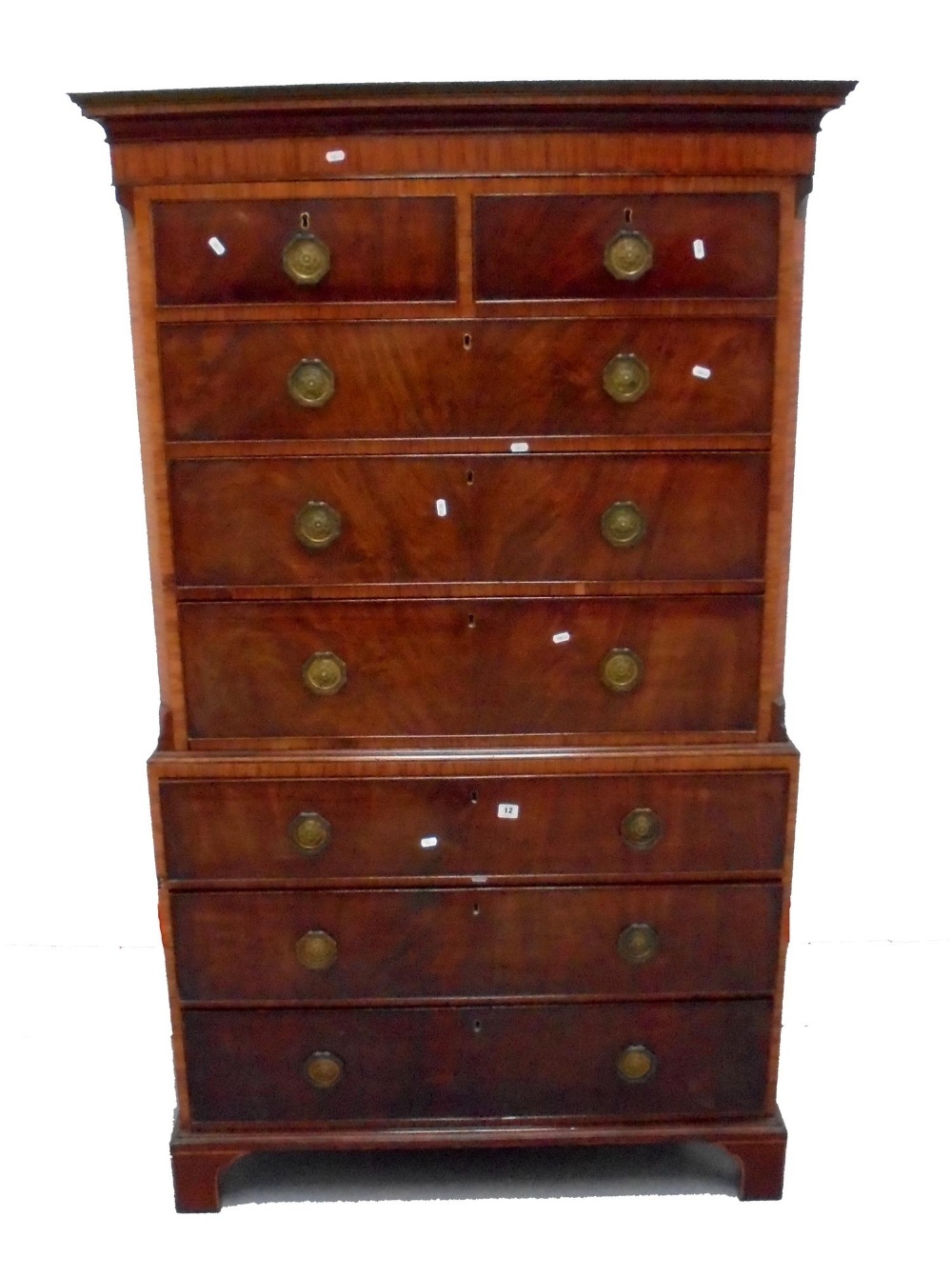 Late C18th/Early C19th Mahogany Chest on Chest/Tall Boy on bracket supports, lower section with 3