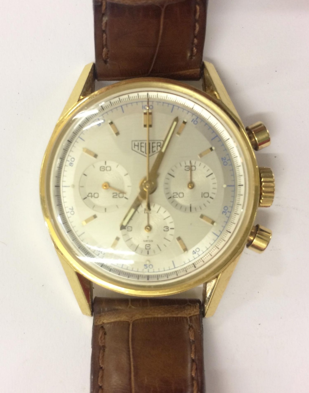 18ct Gold Tag Heuer 1964 Carrera Re-edition 1997 Wristwatch, serial no. CS3140, No. 0608, on