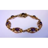 Ladies 9ct Rose Gold Amethyst Set Bracelet, 7 oval links each set with oval facet cut amethyst, with