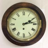 Early C20th Oak Cased Single Fusee Dial Clock with cream painted 8 1/2" dial, Roman numerals, cast