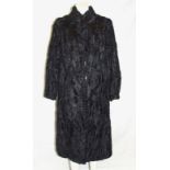 Ladies Vintage Black Astrakhan Coat with metal Keska clip fasteners & leather trimmed side pockets