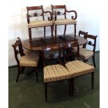 Set 8 (2 Carver + 6 Side) Georgian Mahogany Dining Chairs with brass inlaid top rails, Prince of