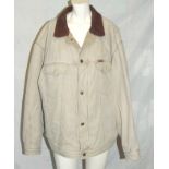 Mens Marlboro Classics Beige Denim Jacket with leather collar & tartan wool lining XXL