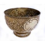 Victorian Silver Rose Bowl on staged footed base, body embossed with c-scroll & trellis with