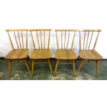 Set 4 Ercol Beech & Elm Seated Side Chairs, Reg. Design No. 884923, stamped 1960 with kite mark